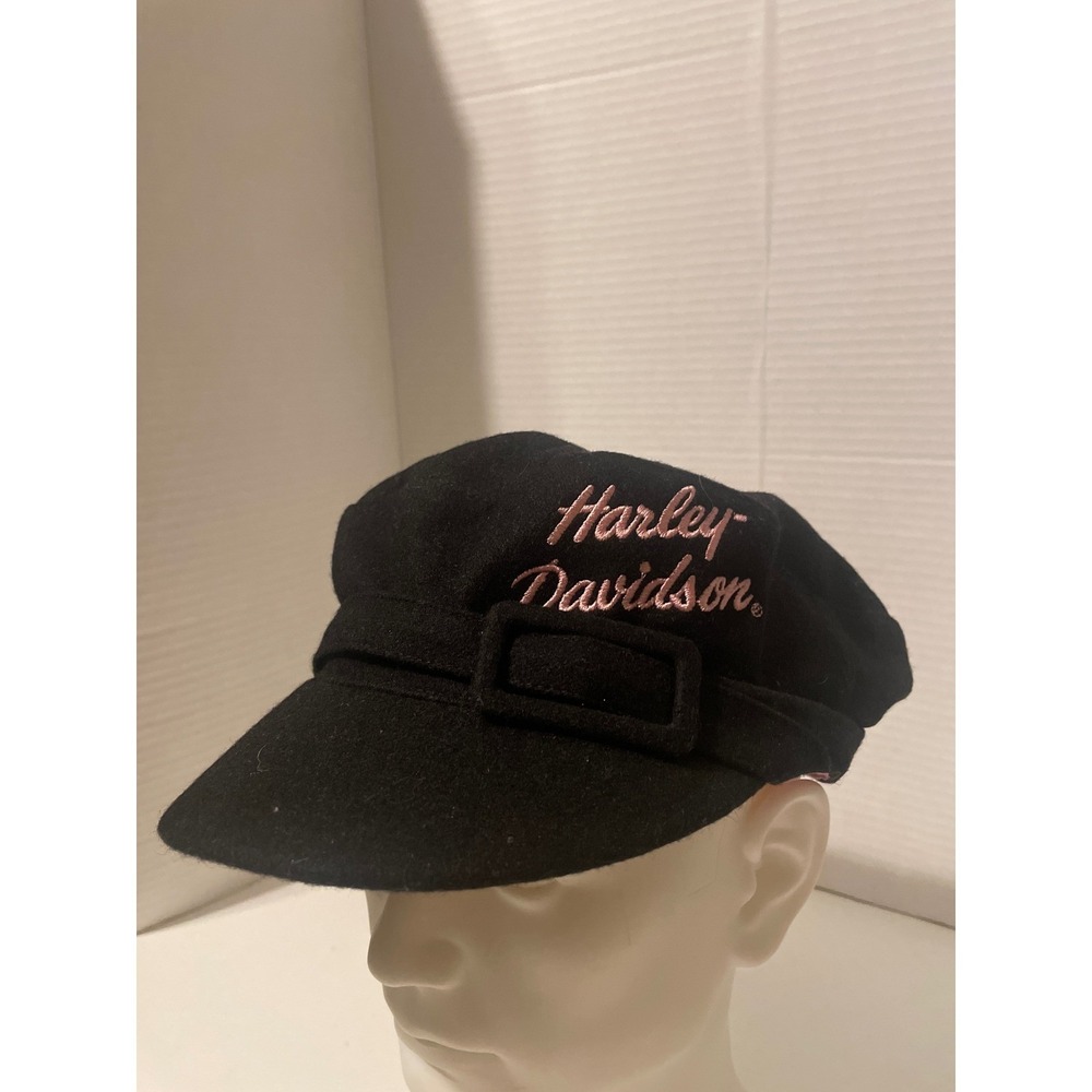 Harley Davidson Womens Black Wool Blend Cadet Cap Embroidered Logo Buckle Detail